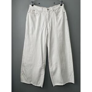 FDJ Olivia Wide Leg Jean Size 8 White Stretch Denim Pant Lagenlook Raw Hem Ankle